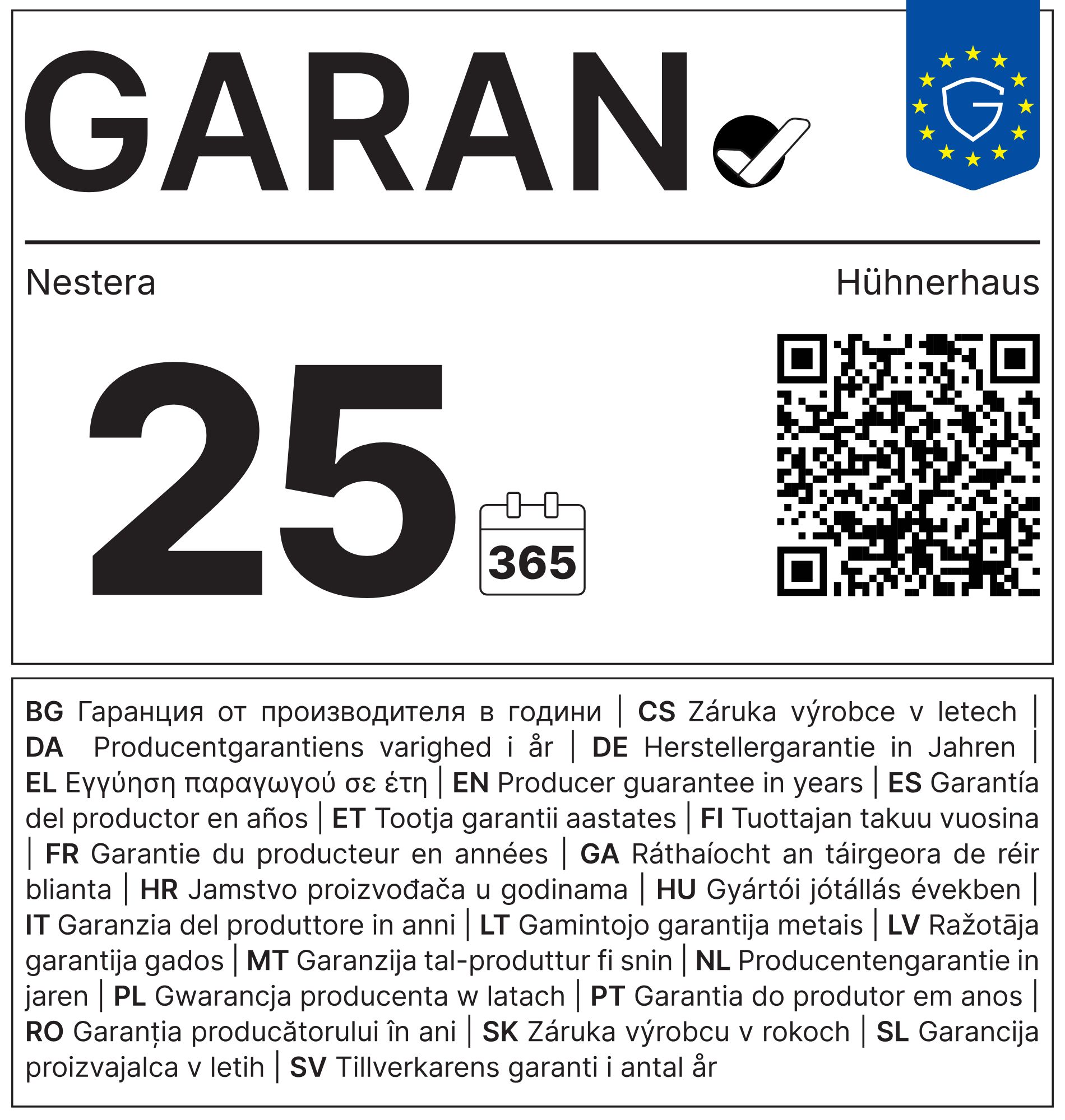 Haltbarkeitsgarantie des Herstellers: 25 Jahre