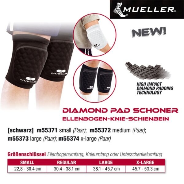 MUELLER Diamond Pad Schoner Ellenbogen-Knie-Schienbein paarweise in Schwarz