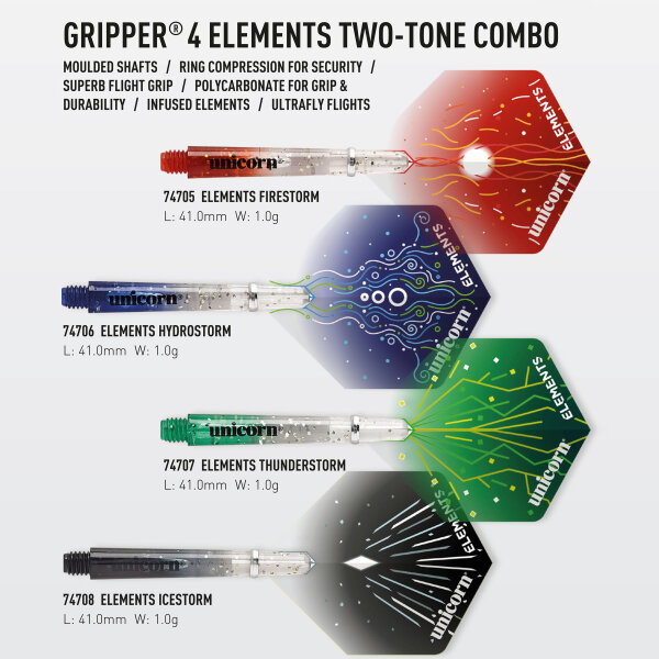 Unicorn Gripper 4 Elements Two-Tone Combo Shaft + Flight -- 1 Satz