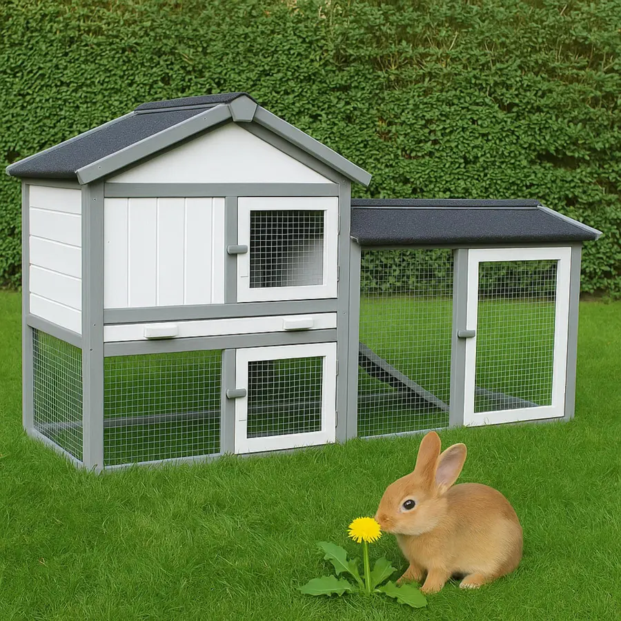 Kaninchenstall Klopfer grau/weiß