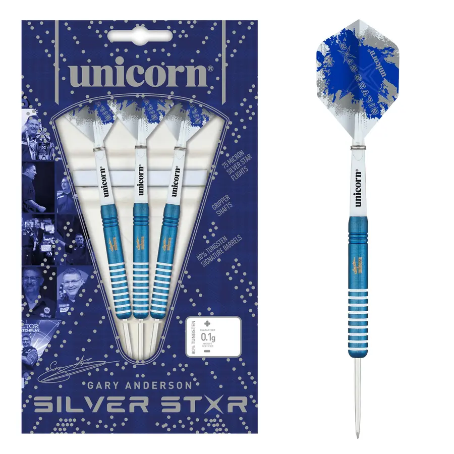 Unicorn Silver Star Blue Gary Anderson Steel Darts -- 1 Satz