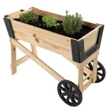 Pflanzschubkarre Pflanzfass Garten Deko Blumenkarre Pflanztrog aus Holz – view 1