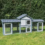 Kaninchenstall Picasso grau_weiss mit PVC Welldach – Ansicht 1