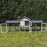 Kaninchenstall Picasso grau_weiss mit PVC Welldach – Ansicht 6